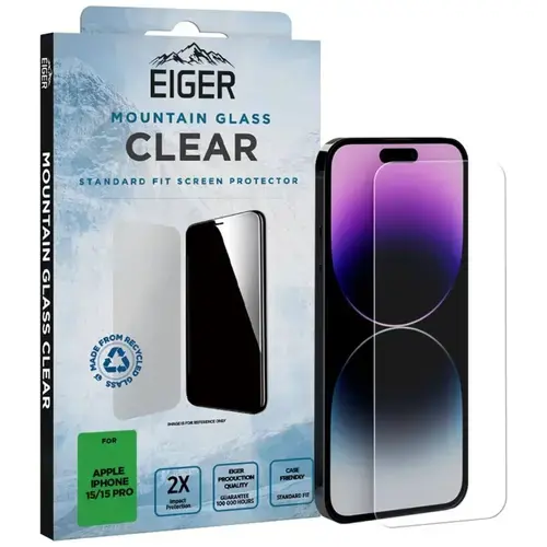 Folie Sticla Eiger 2.5D Mountain Glass compatibila cu iPhone 15 / 15 Pro (Transparent)