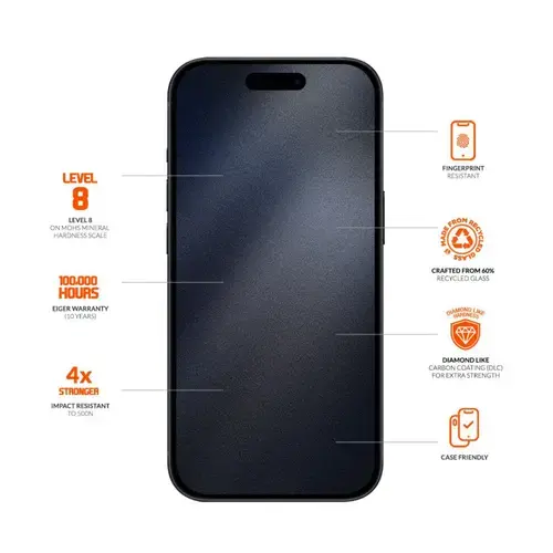 Folie Sticla Mountain Glass Ultra Eiger pentru iPhone 16 Plus / 15 Plus / 14 Pro Max, Transparenta