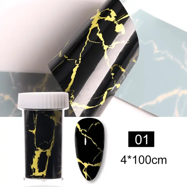 Folie Transfer Unghii Marmură Neagră Auriu BP-53 4×100 cm | Nail Art Profesional
