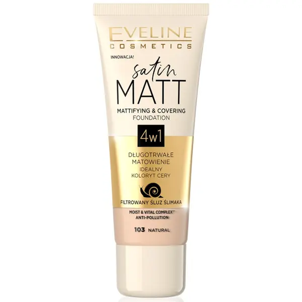 Fond de ten Satin Matt Mattifying & Covering 103 Natural, 30ml, Eveline Cosmetics