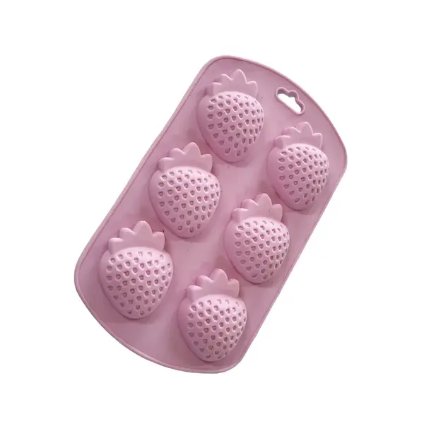 Forma din silicon pentru bomboane, forma capsuna, 6 alveole,diverse culori,19x11x1.5 cm