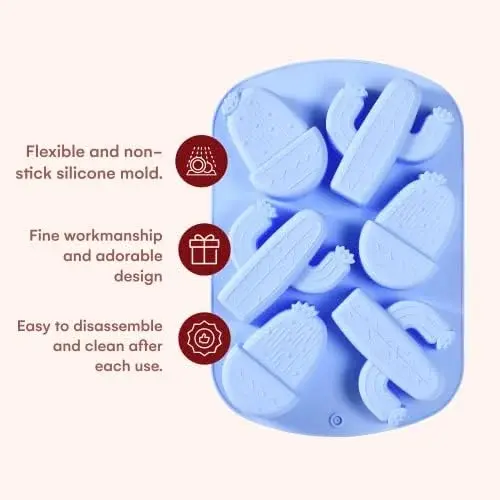 Forma din silicon pentru briose si biscuiti, forma cactus, 6 alveole,26x18x3 cm