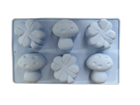 Forma din silicon pentru briose si biscuiti, forma ciupercute si floricele, 6 alveole,28x17x3 cm
