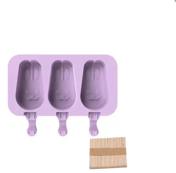 Forma Inghetata Silicon 3 Compartimente Iepuras Mov + 50 Bete