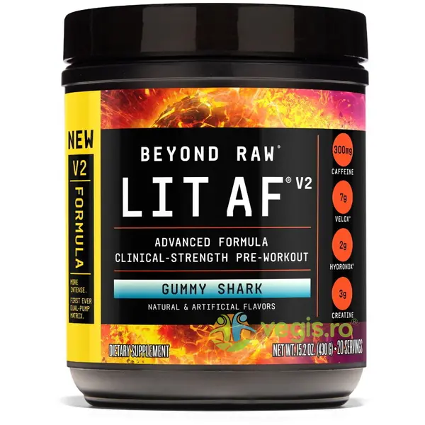 Formula Avansata de Pre-Workout LIT AF™ V2 cu Aroma de Gummy Shark 430g