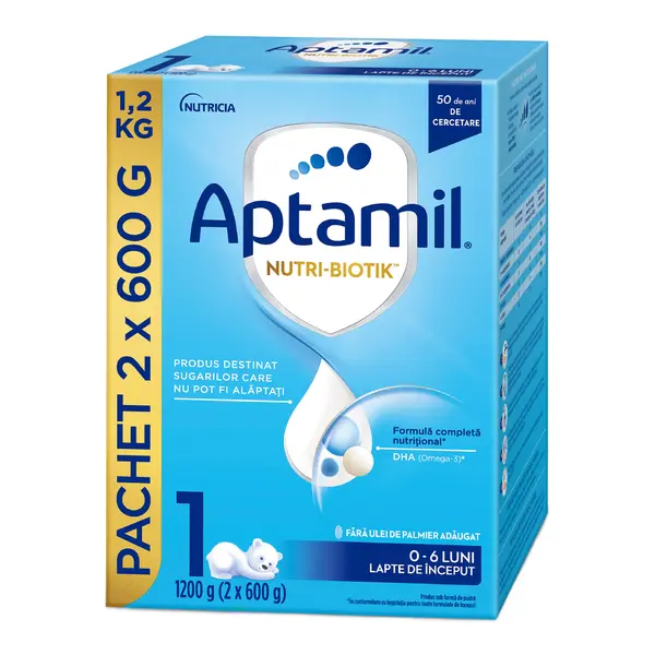 Formula de lapte praf Nutri Biotik 1, 0-6 luni, 1200 g, Aptamil