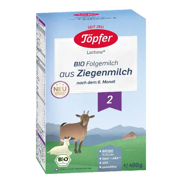 Formula de lapte praf pe baza de lapte de capra Bio 2, 6 luni+, 400 g, Topfer