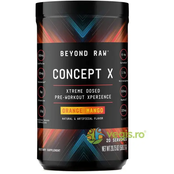 Formula Pre-Workout cu Aroma de Portocale si Mango Beyond Raw Concept X 588.2g