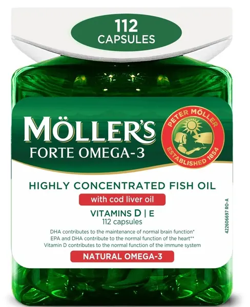 Forte Omega-3 Ulei de ficat de cod, 112 capsule, Mollers
