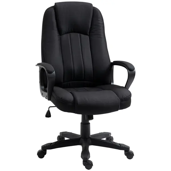 Fotoliu Birou cu Masaj, Interfata USB si Inaltime Reglabila, Tesatura efect in, Roti pivotante 60x74x106-116cm, Negru Vinsetto | Aosom Romania