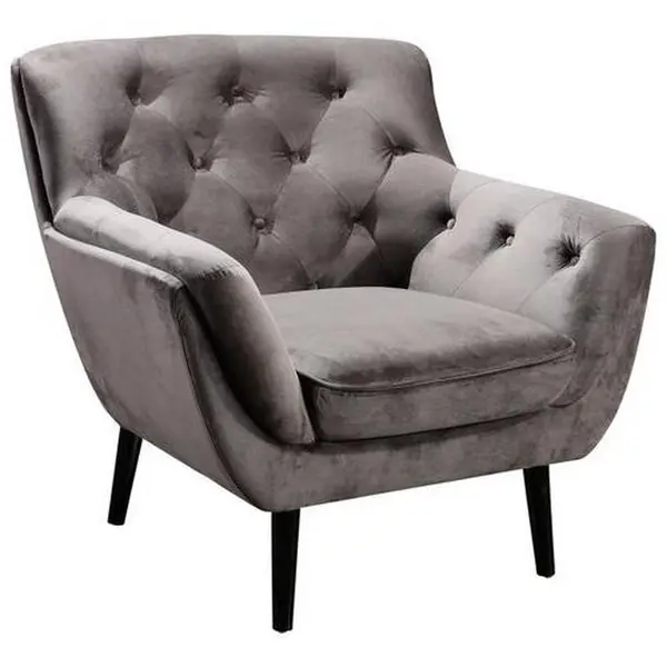 Fotoliu Chesterfield din lemn, textil, gri, negru
