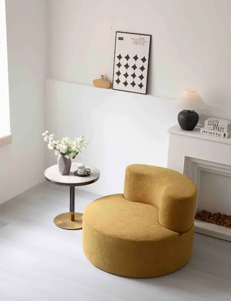 Fotoliu Clouda Soft Shape, Spuma HD, Design Organic, Ambalat Vidat, mustar