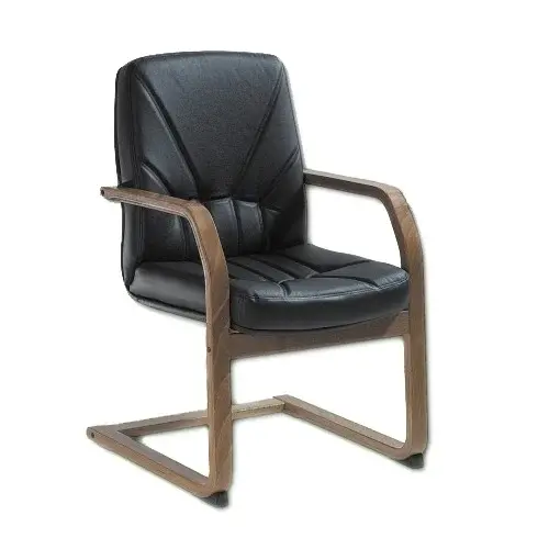 Fotoliu conferinta 5950 - finisaj nuc, piele neagra, stil executive