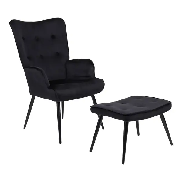 Fotoliu cu taburet picioare Siella Negru 59x67x94 cm