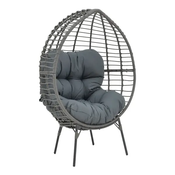 Fotoliu de gradina Nestie ratan picioare metal gri perna gri 102x80x155 cm