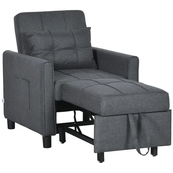 Fotoliu extensibil 3 in 1 HOMCOM cu spatar reglabil,Perna,53x169x45 cm,pentru biroul de acasa, Dormitor, Sufragerie, Gri | Aosom Romania