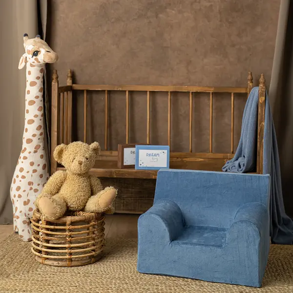 Fotoliu pentru Copii Albastru, Catifea, TWINDECO Blue Velvet