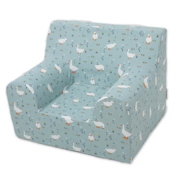 Fotoliu pentru copii Albastru cu Gaste, Catifea elastica, TWINDECO Goose Blue Armchair