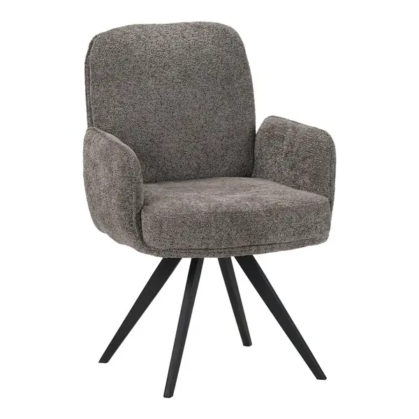 Fotoliu pivotant cu funcție Novo, Stil Modern, Material Bouclé Alb, Picioare Metal, Negru, 66x60x90 cm