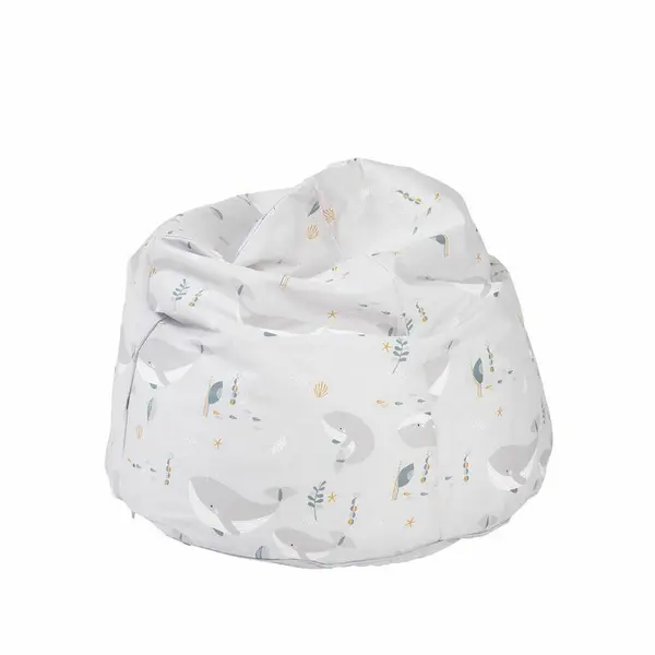 Fotoliu puf, BabyTrold, Markland Pure, Din muselina, Umplutura cu bilute, Husa detasabila, 12 luni+, 30 x 50 cm, Model balenuta, Gri