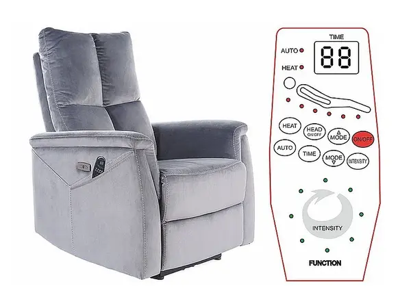 Fotoliu rabatabil NARA MASAJ VELVET - Grey