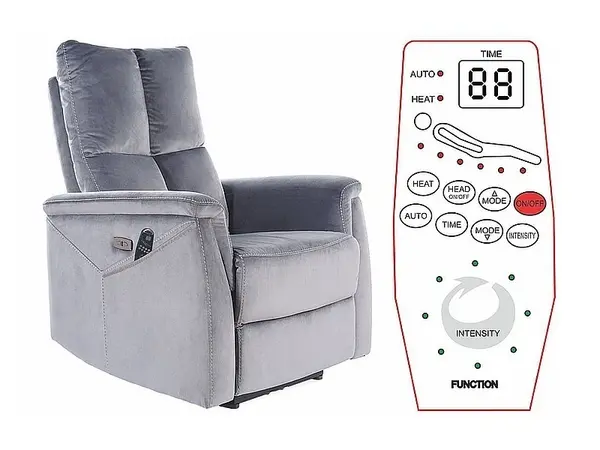 Fotoliu recliner cu functie de masaj Neptun M velvet gri Blu14