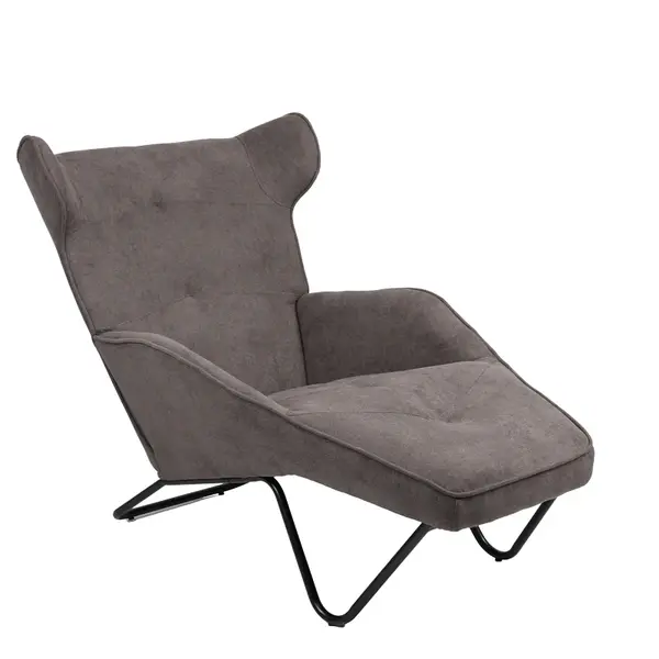 Fotoliu Relax Totely din tesatura de Gri si metal negru cu picior, negru, 74x122x90 cm