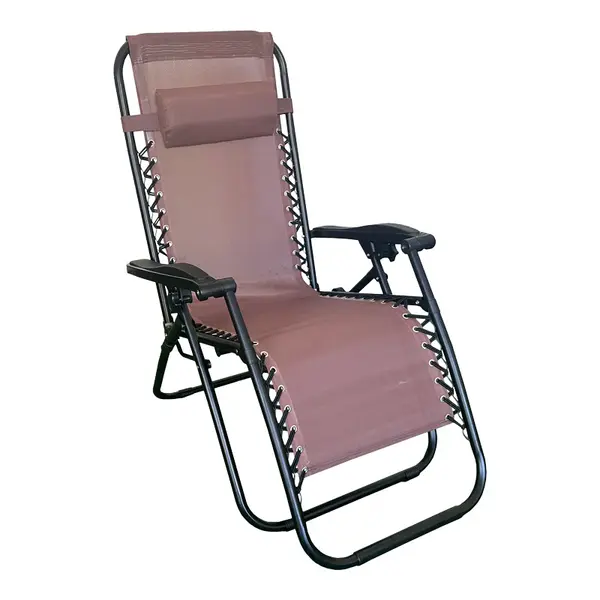 Fotoliu relaxant pliabil Mirka, Textilenă-Metal, Maro-Negru, 65x165x110 cm