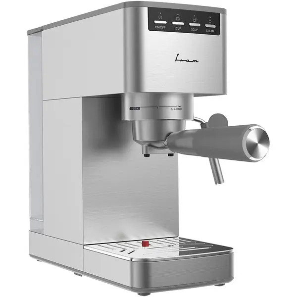 Fram Espressor manual FRAM FEM-D15SS, 1350 W, 15 Bar, rezervor de apa detasabil 1.2 L, sistem contro temperatura si initiere preparare, oprire automata, Inox