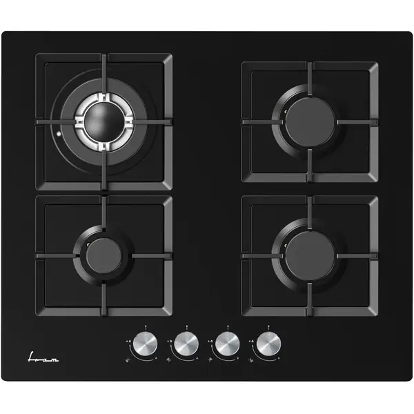 Fram Plita incorporabila Fram FBH-M4IWF-GBK, Gaz, 4 arzatoare, Gratar fonta, Wok, Aprindere electrica, Dispozitiv de siguranta, 60 cm, Sticla neagra
