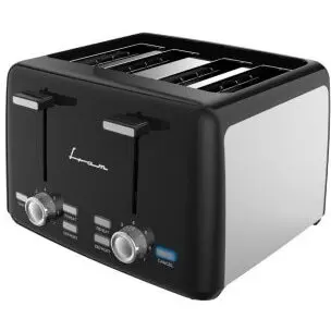 Fram Prajitor de paine Fram FTP-1574SSBK, 1500W, capacitate 4 felii, 7 niveluri de rumenire, tavita detasabila pentru firimituri, Negru-Inox