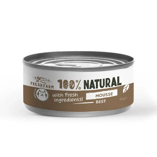 FRESH FARM Mousse, Vită, conservă hrană umedă fără cereale pisici, (pate), 85g