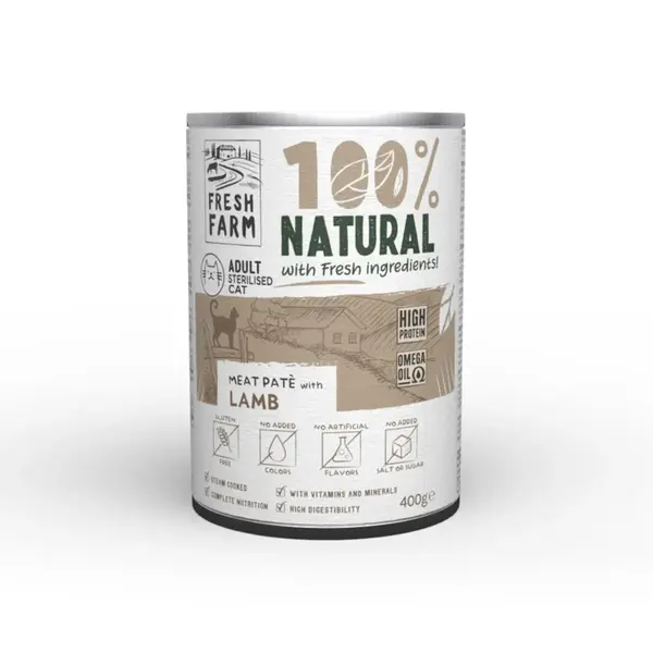 FRESH FARM Smooth Sterilised, Miel, conservă hrană umedă pisici sterilizate, (pate), 400g