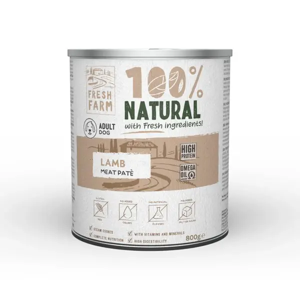 FRESH FARM Smooth, XS-XL, Miel, conservă hrană umedă câini, (pate), 800g