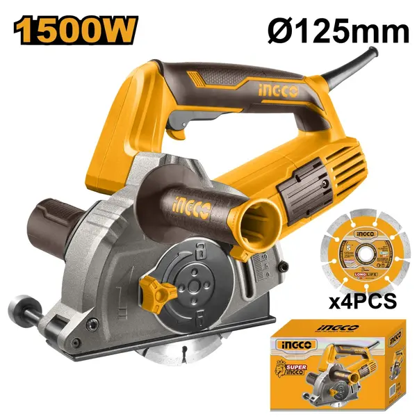 Freza caneluri INGCO 1500W, 125mm, adancime 29mm, latime reglabila 8–30mm, 9000rpm, pentru beton si caramida, profesionala