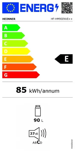 Frigider cu 1 usa HEINNER HF-HM90INVE++, 90 L, Clasa E, Compresor Inverter, Usa reversibila, Lumina LED, H 85 cm (Alb)