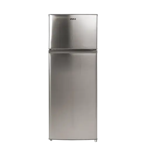 Frigider cu doua usi VIVAX DD-207E X, 204L, Clasa E, Termostat reglabil, Iluminare LED, Usi reversibile, Suprafata painted metal, 3 Rafturi de Sticla securizata, H 143 cm (Inox)