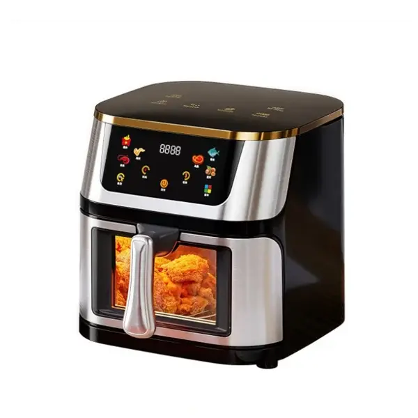 Friteuza cu aer cald Air Fryer, 10L, 1400W, DEPOX , ecran tactil LCD, geam vizual, temperatura reglabila, timer, inox, negru