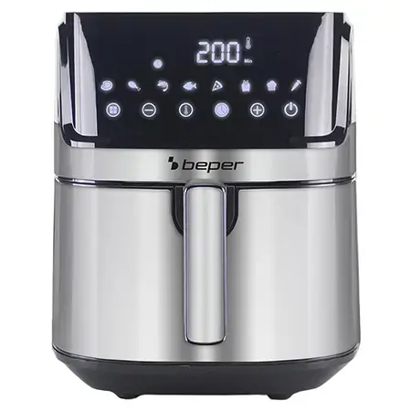 Friteuza cu aer cald BEPER BP101070, 7 l, 1700 W, Timer 60 minute, 8 programe (Argintiu)