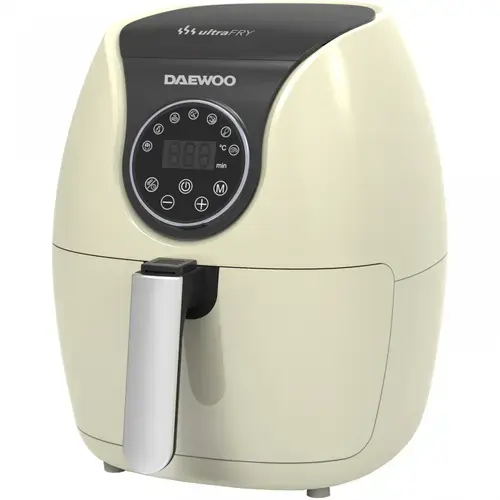 Friteuza cu aer cald Daewoo DAF2000, Putere 1500 W, Capacitate 4 l, 7 programe, Timer 30 minute, Temperatura reglabila 80-200 grade Celsius, Display LCD (Bej)