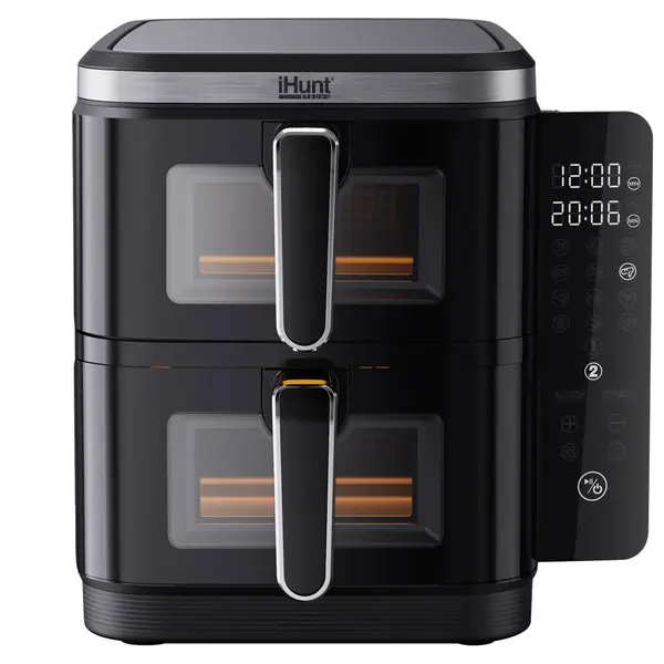 Friteuza cu Aer Cald iHunt Bro Air Fryer 11L Dual Stack, 2800W, Zona Dubla Independenta, Display Digital, Temperatura Reglabila, Timer, Mentinere la Cald