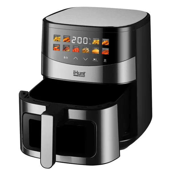 Friteuza cu Aer Cald iHunt Bro Air Fryer Ultra, 6.5L, 1500W, Display Digital, Temperatura Reglabila 80-200 C, Timer, Mentinere la Cald, Geam Vizualizare