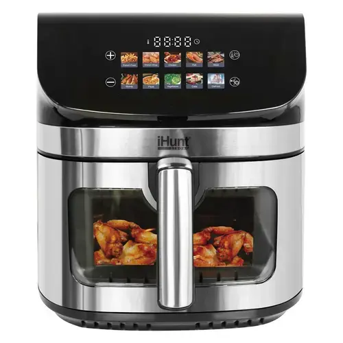 Friteuza cu aer cald iHunt BRO Air Fryer Ultra II, 9 l, 2200 W, Temporizator, Termostat reglabil 80-200 C, 10 programe (Negru/Argintiu)