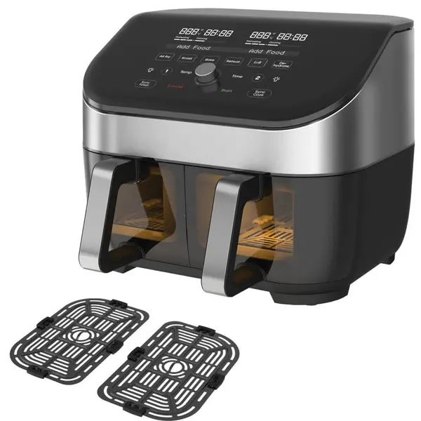 Friteuza cu aer cald Instant Pot Vortex Plus Dual ClearCook, 1700 W, Capacitate 7.6 litri, Clear Cook, Ecran digital, Doua cosuri detasabile, 6 functii de gatire, Negru/Argintiu