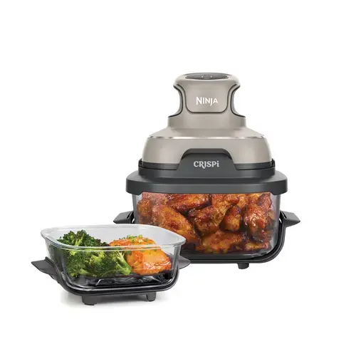 Friteuza cu aer cald Ninja CRISPi 4in1 FN101, PowerPod 1700W, 3.8L/1.4L, 2 recipiente sticla termorezistenta TempWare, 2 placi cu invelis ceramic Crisper Plate, 2 capace pentru depozitare (Crem)