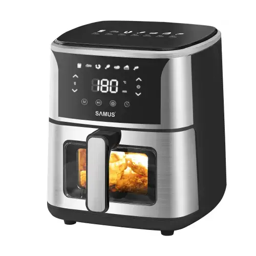 Friteuza cu aer cald Samus AF5-S1400DW, 5 l, 1400 W, Display LED, 7 programe, Temperatura 80-200 C, Tehnologie Fry Force 360° (Negru/Argintiu)