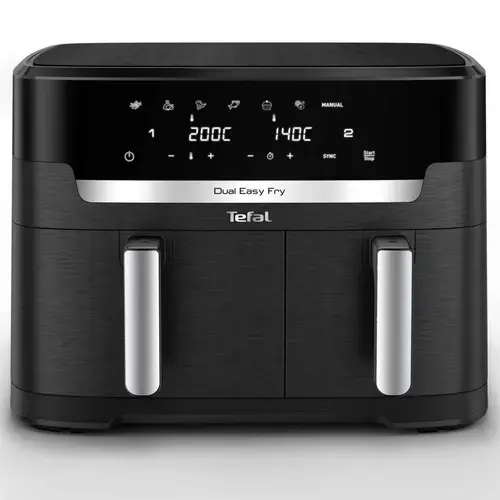 Friteuza cu aer cald Tefal Dual Easy Fry XXL EY9428E0, 2700 W, capacitate 11 L, 7 programe automate, vase detasabile antiaderente, display LCD, temperatura reglabila 40-200°C (Negru)