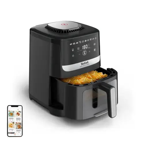 Friteuza cu aer cald Tefal Easy Fry Silence EY5568E0, 5 l, 10 programe, 1670 W, Temperatura ajustabila 40-200 C (Negru)