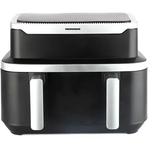 Friteuza dubla cu aer cald Heinner match&sinc HAF-DDB9BK26, 2600 W, Capacitate totala 9 l, control digital individual, termostat reglabil 60-220 grade (Negru)
