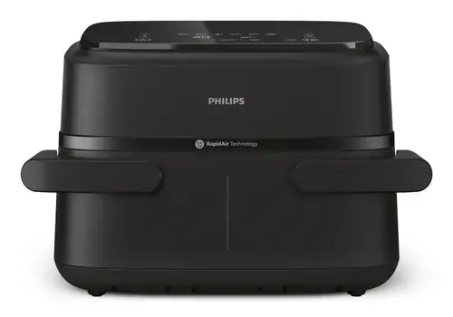 Friteuza dubla cu aer cald Philips Seria 1000 NA150/00, 7.1 l, 2450 W, 6 programe, Termostat 40-200 C, Timer 60 minute, Control Touch (Negru)